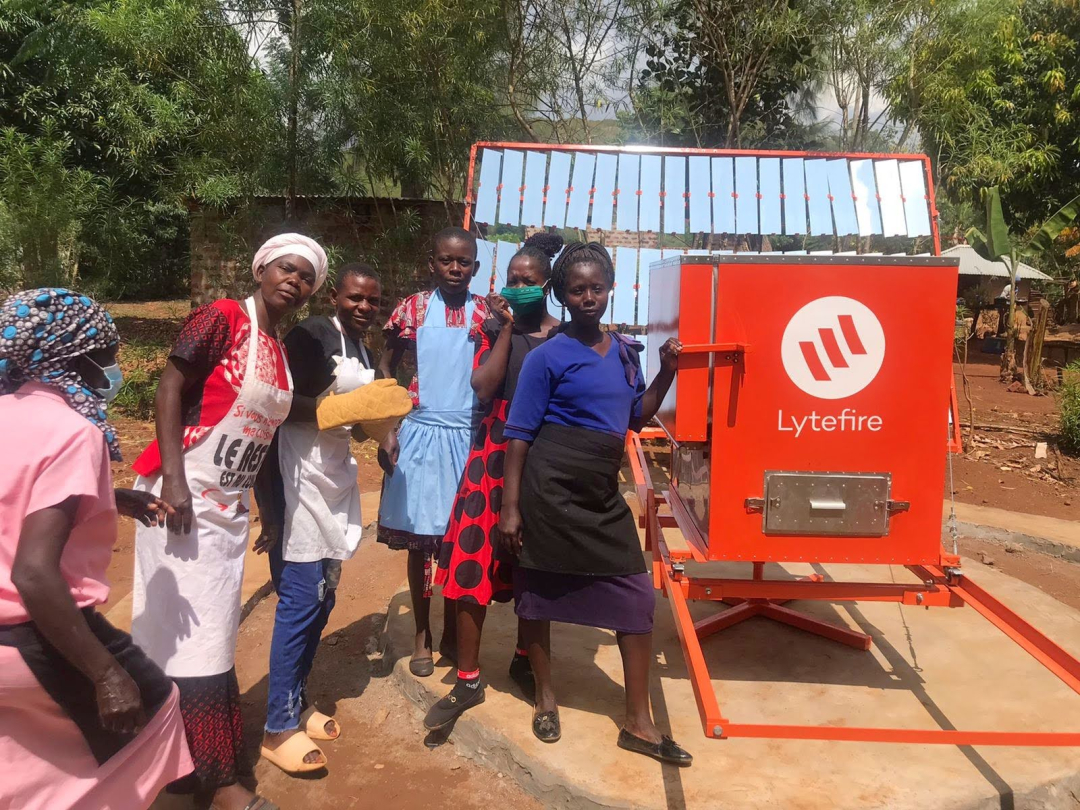 Images showing Lytefire users in their bakery and with their solar oven.